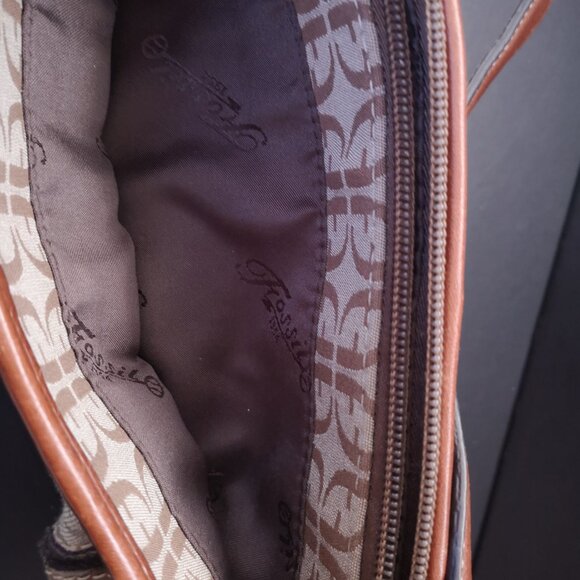 VTG Fossil Ladies Multi Colored Patchwork Leather & Fabric Shoulder Baguette Bag - Picture 8 of 13